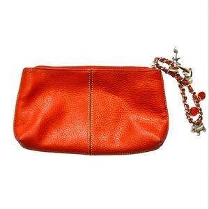 Liz Claiborne Charm Clutch Leather Orange Zip Closure Dog Heart Shoe Pearl 9x5"